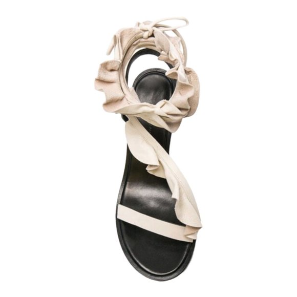 ISABEL MARANT ANSEL RUFFLE-TRIMMED LEATHER SANDALS IN CREAM - Picture 4 of 4